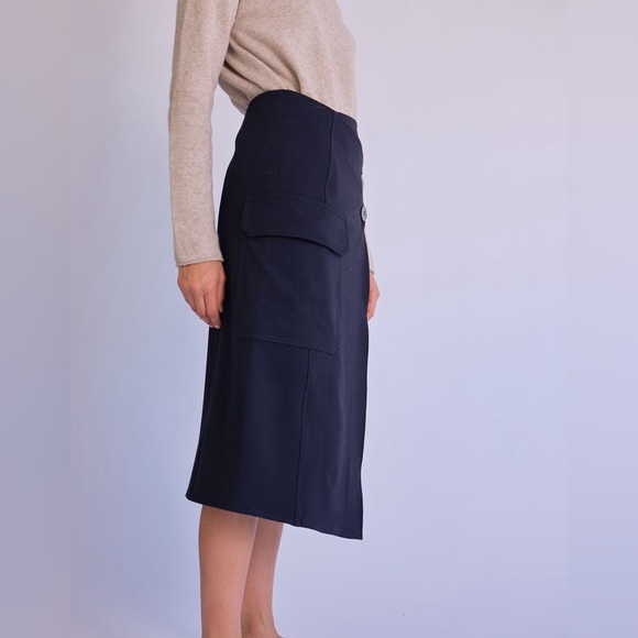 NWT Mijeong Park Navy Button Detailed Wrap Skirt, size Large - Picture 2 of 3